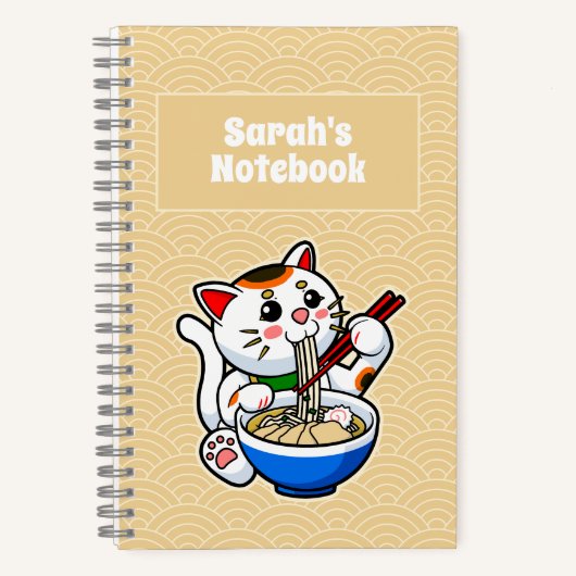 Lucky Cat Ramen gepersonaliseerd Notitieboek (Voorkant)