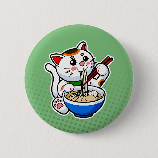 Lucky Cat Ramen Ronde Button 5,7 Cm (Voorkant)