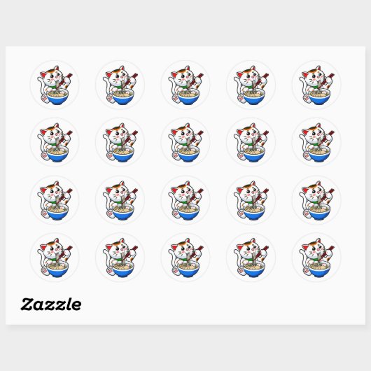 Lucky Cat Ramen Ronde Sticker (Vel)