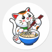 Lucky Cat Ramen Ronde Sticker (Voorkant)