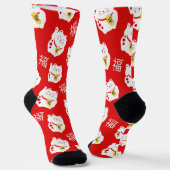 Lucky Cat Rood en Wit Patterned Sokken (Gebogen)