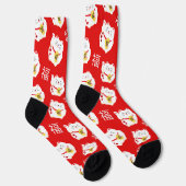 Lucky Cat Rood en Wit Patterned Sokken (Rechts)