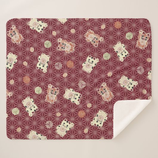 Lucky Cat Sherpa-back Blanket Sherpa Deken (Voorkant (horizontaal))