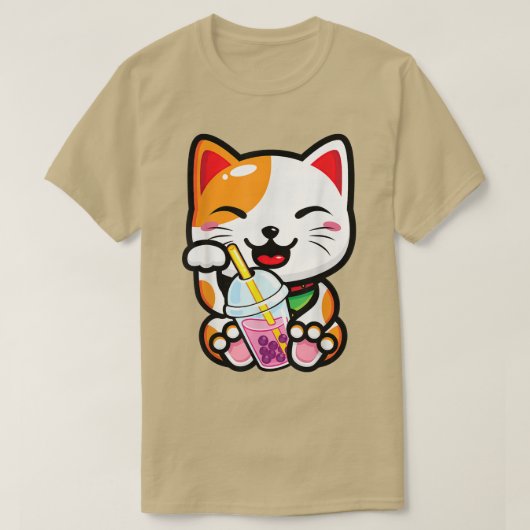 Lucky Cat Shirt Cat Boba Tea Bubble Tea Anime Kawa (Design voorkant)