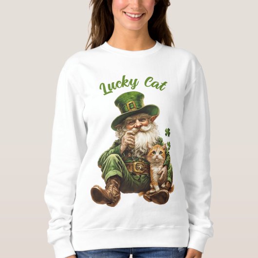 Lucky Cat St. Patrick's Day Sweatshirt Leprechaun (Voorkant)