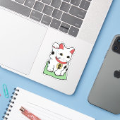 Lucky Cat Sticker (Laptop met iPhone)
