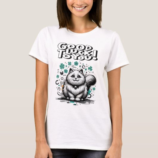 Lucky Cat Vrouwen Wit T-shirt (Voorkant)