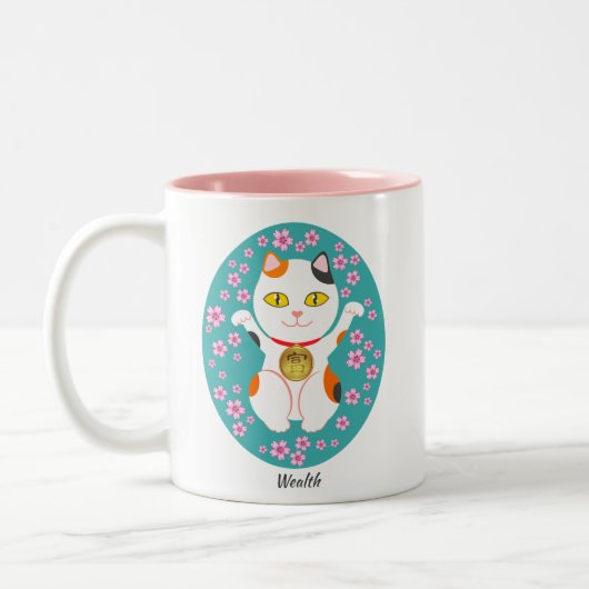 Lucky Cat Wealth Beckoning Japans Maneki-Neko Tweekleurige Koffiemok (Links)