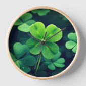 Lucky Charm 4-Leaf Clover Wall Clock (Voorkant)