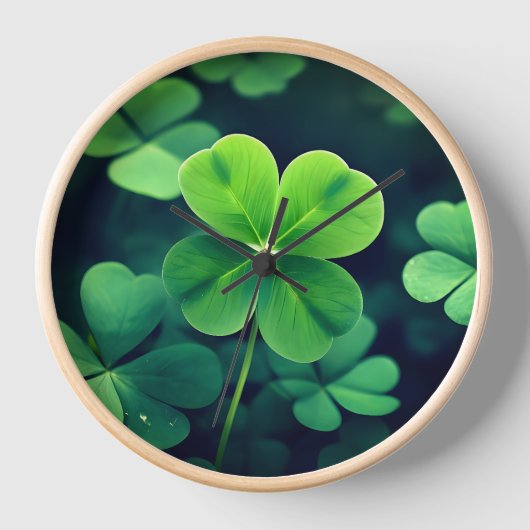 Lucky Charm 4-Leaf Clover Wall Clock (Voorkant)