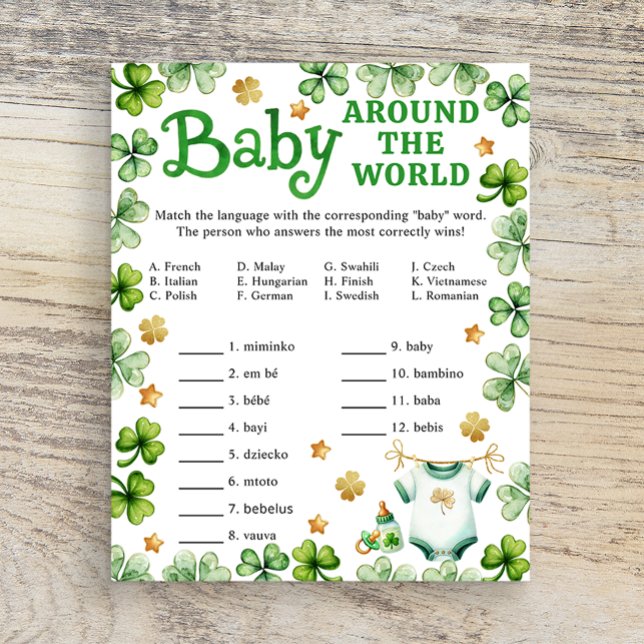 Lucky Charm Baby Rond de Wereld Shower Spel (Baby Shower Game Card)
