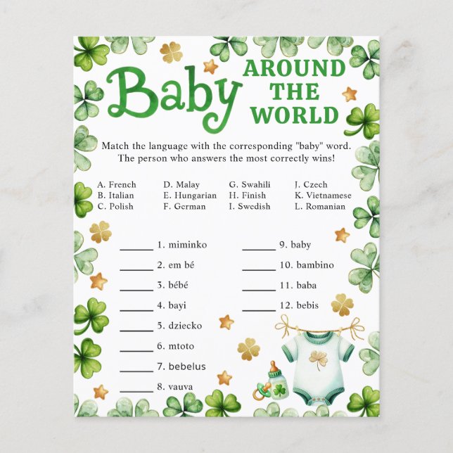 Lucky Charm Baby Rond de Wereld Shower Spel (Voorkant)