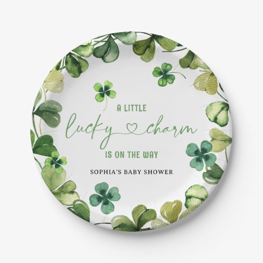 Lucky Charm Baby shower Shamrock Clover Papieren Bordje (Voorkant)