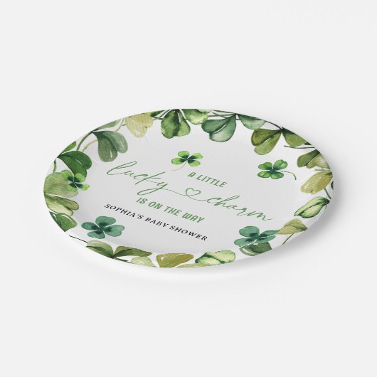 Lucky Charm Baby shower Shamrock Clover Papieren Bordje (Gekanteld)