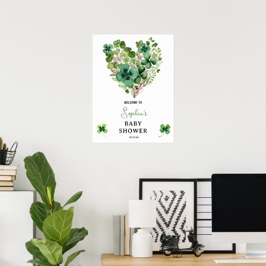 Lucky Charm Baby shower Shamrock Clover Poster (Thuiskantoor)