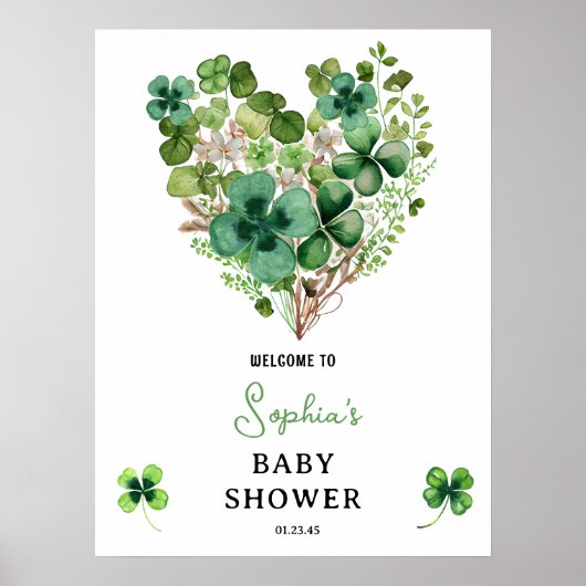 Lucky Charm Baby shower Shamrock Clover Poster (Voorkant)