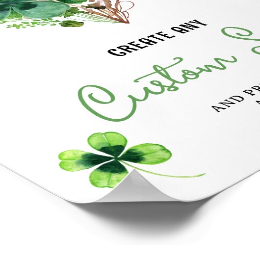 Lucky Charm Baby shower Shamrock Custom Sign Poster (Hoek)