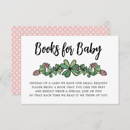 Lucky Charm Boeken Voor Baby Meisje Baby shower Informatiekaartje (Voorkant / Achterkant)