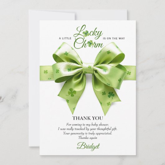 Lucky Charm Bow St. Patrick's Day baby shower Bedankkaart (Voorkant)