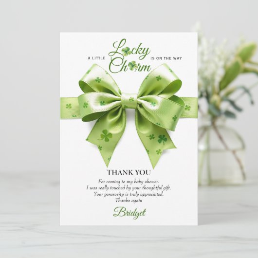 Lucky Charm Bow St. Patrick's Day baby shower Bedankkaart (Staand voorkant)