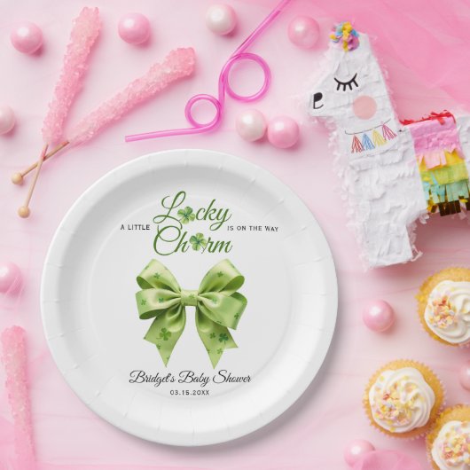 Lucky Charm Bow St. Patrick's Day baby shower Papieren Bordje (Feest)