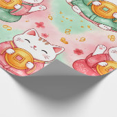 Lucky Charm Cats – Prosperity in Pastel Pattern Cadeaupapier (Hoek)