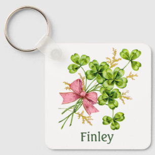 Lucky Charm Clover Gepersonaliseerd Goed Luck Sleutelhanger