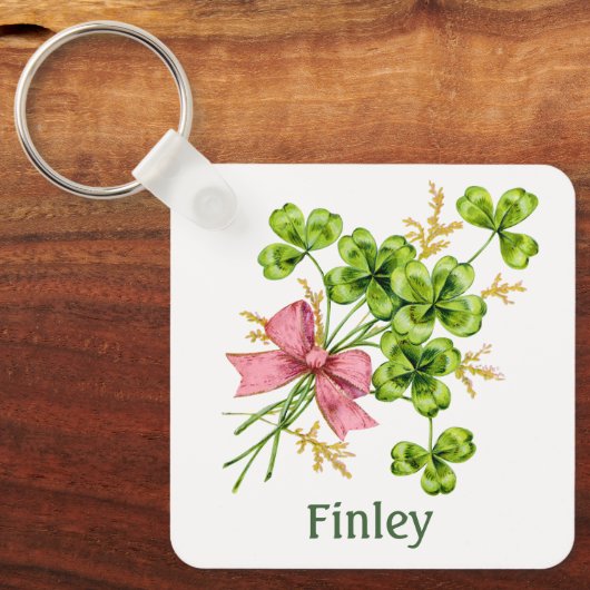 Lucky Charm Clover  Gepersonaliseerd Goed Luck Sleutelhanger (Voorkant)