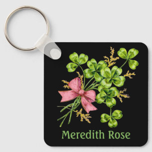 Lucky Charm Clover Gepersonaliseerd Goed Luck Sleutelhanger