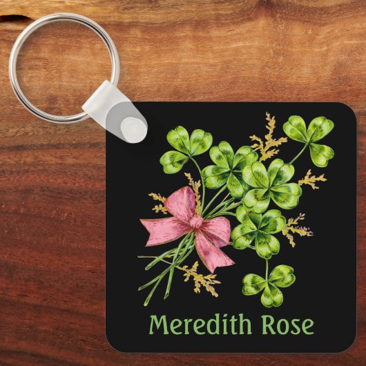 Lucky Charm Clover  Gepersonaliseerd Goed Luck Sleutelhanger (Voorkant)