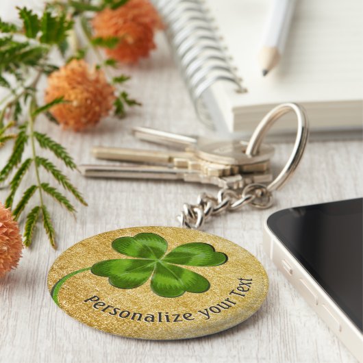 Lucky Charm Clover Gold-gepersonaliseerd Good Luck Sleutelhanger (Zijkant)
