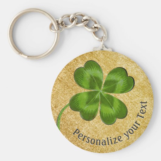 Lucky Charm Clover Gold-gepersonaliseerd Good Luck Sleutelhanger (Voorkant)