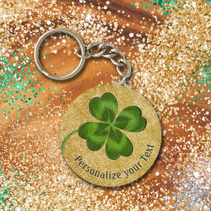 Lucky Charm Clover Gold-gepersonaliseerd Good Luck Sleutelhanger