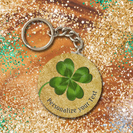 Lucky Charm Clover Gold-gepersonaliseerd Good Luck Sleutelhanger