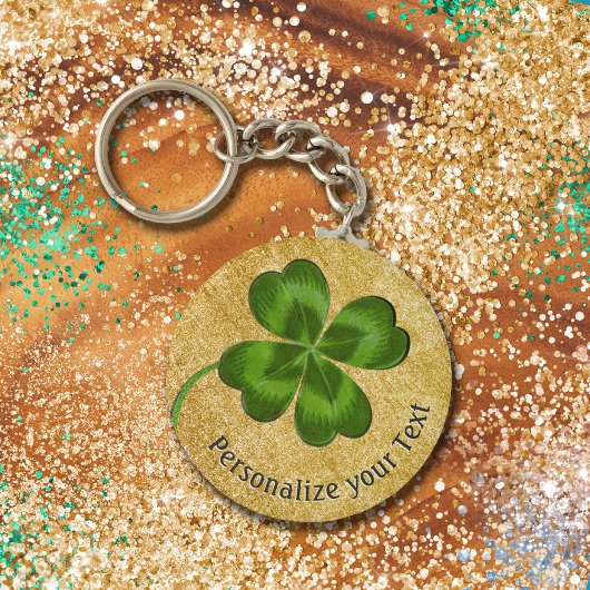 Lucky Charm Clover Gold-gepersonaliseerd Good Luck Sleutelhanger