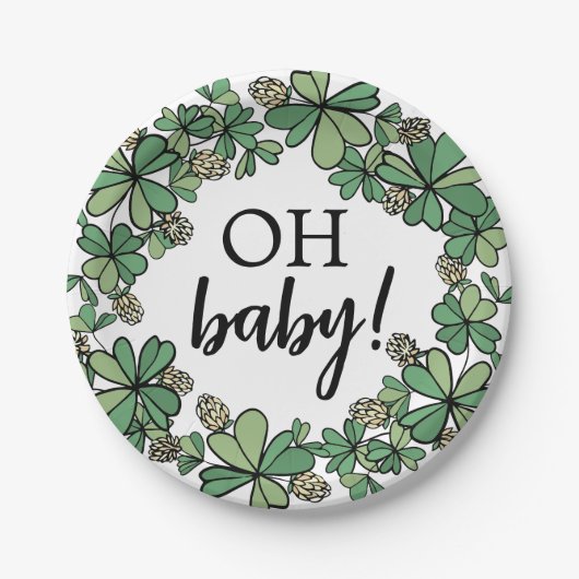 Lucky Charm Clover Oh Baby Neutral Baby shower Papieren Bordje (Voorkant)