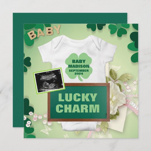 Lucky Charm Digitale Zwangerschapsaankondiging Aankondiging (Voorkant / Achterkant)