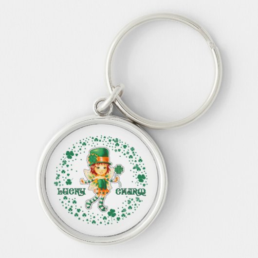 Lucky Charm. Fairy Irish Girl St. Patrick's Day Sleutelhanger (Voorkant)