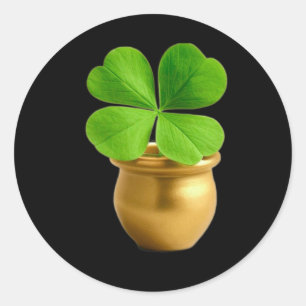 Lucky Charm Golden Pot met klavertje vier St. P Ronde Sticker