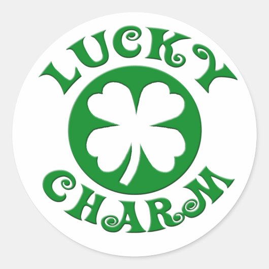 Lucky Charm Green/White Cirkel Ronde Sticker (Voorkant)