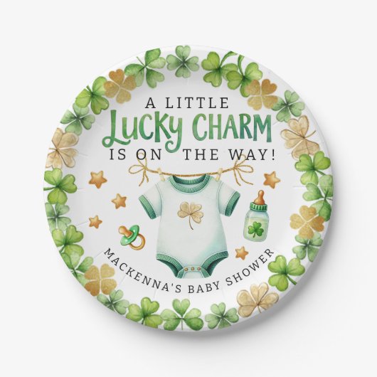 Lucky Charm Irish Baby shower Party Borden Papieren Bordje (Voorkant)