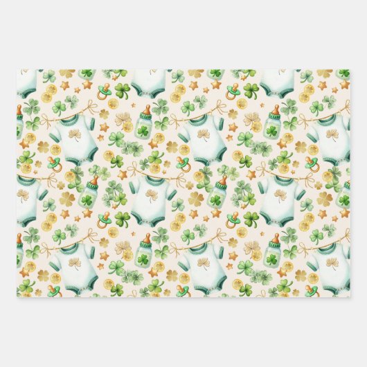 Lucky Charm Irish Baby shower Wrapping Sheets Inpakpapier Vel (Voorkant 3)