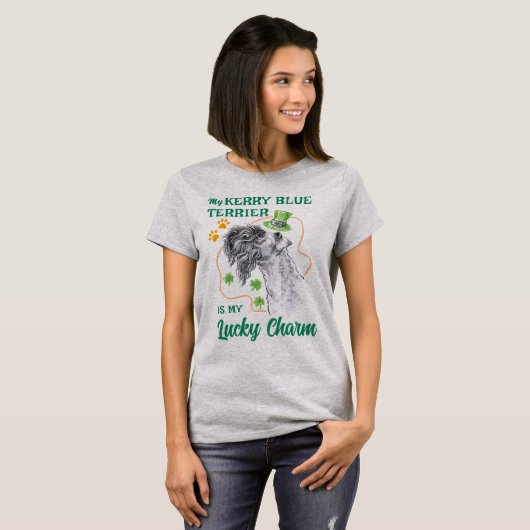 Lucky Charm Kerry Blue Terrier Irish Dog mama Funn T-shirt (Voorkant volledig)