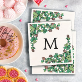 Lucky Charm Klaver Roze Bloemen Monogram Servet