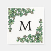 Lucky Charm Klaver Witte Bloemen Monogram Servet (Voorkant)