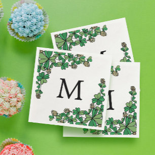 Lucky Charm Klaver Witte Bloemen Monogram Servet