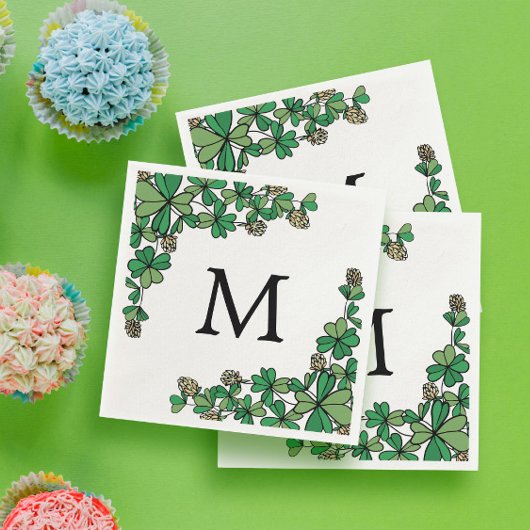 Lucky Charm Klaver Witte Bloemen Monogram Servet