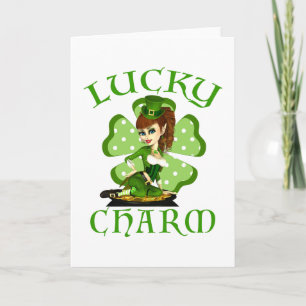 Lucky Charm Leprechaun Girl St. Patrick's Day Kaar Kaart