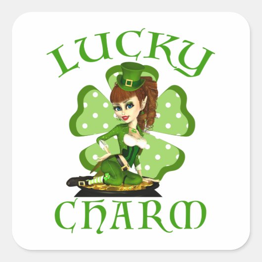 Lucky Charm Leprechaun Girl Stickers (Voorkant)
