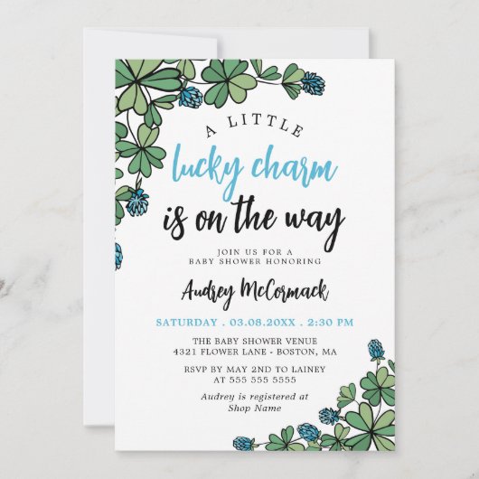 Lucky Charm on Way Boy Baby shower Kaart (Voorkant)